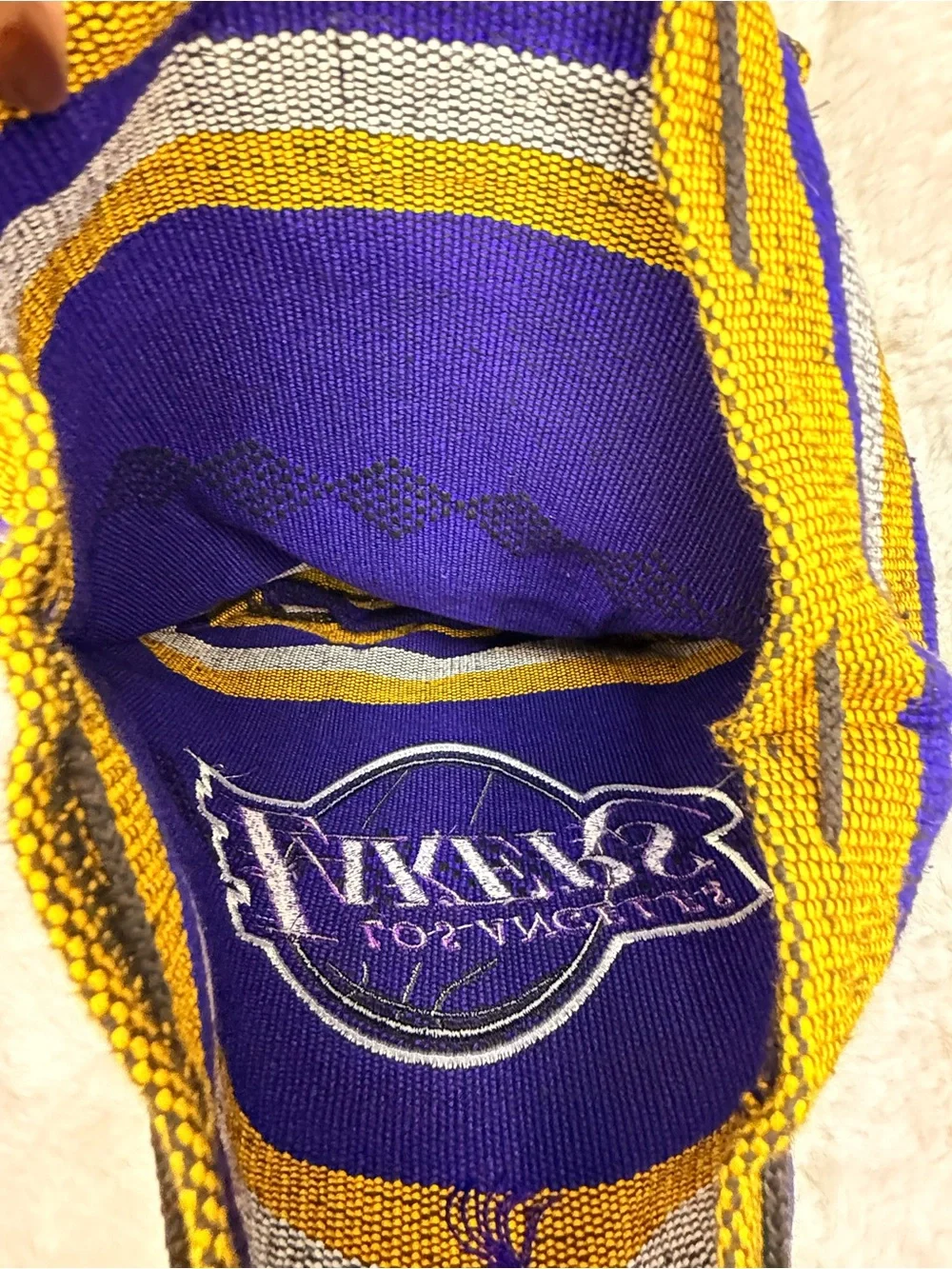 Los Angeles LAKERS Knitted Backpack Sack Bag Drawstring Woven Serape Style OS